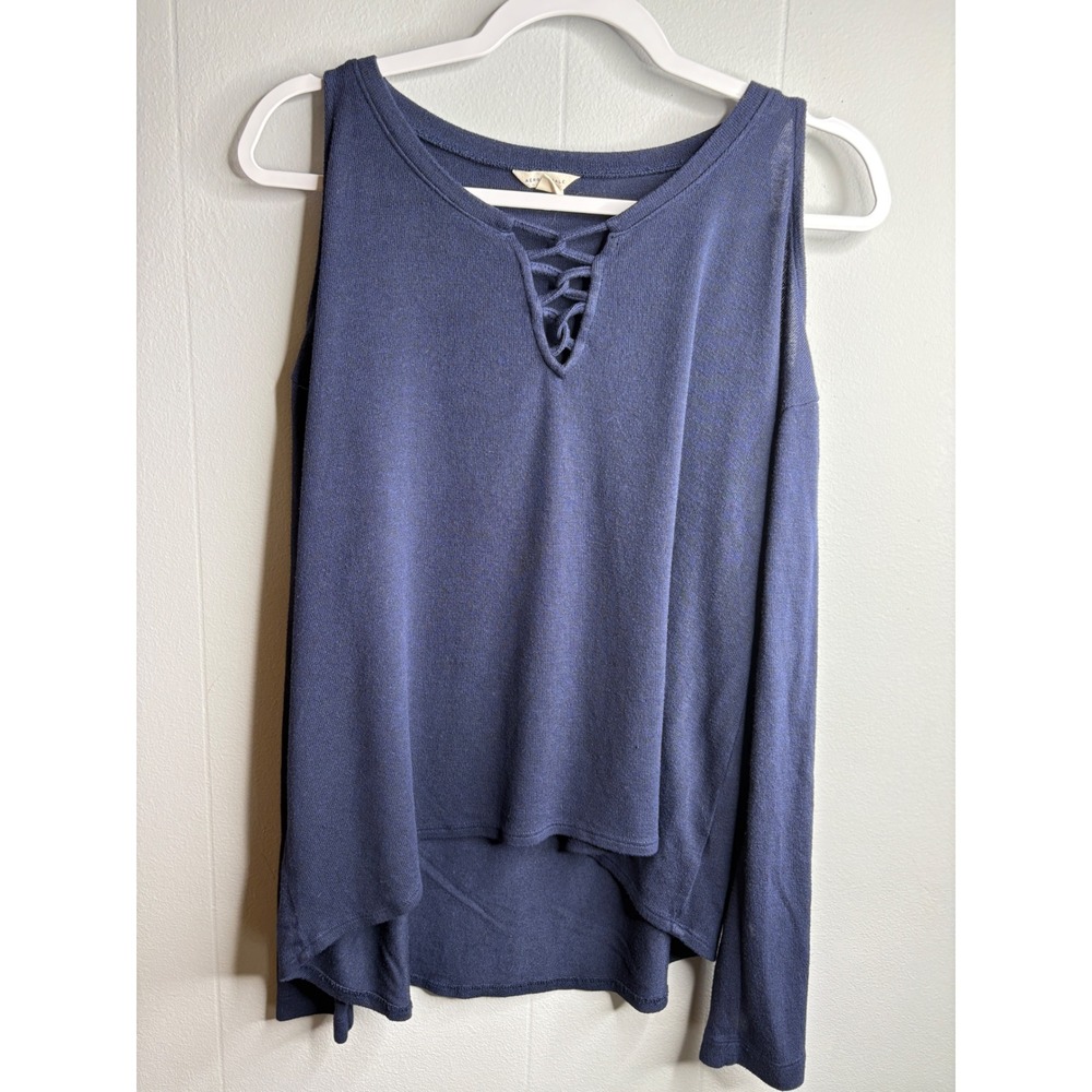Aeropostale‎ Navy Blue Cold Shoulder Lace Up V-Neck High Low Knit Top Large